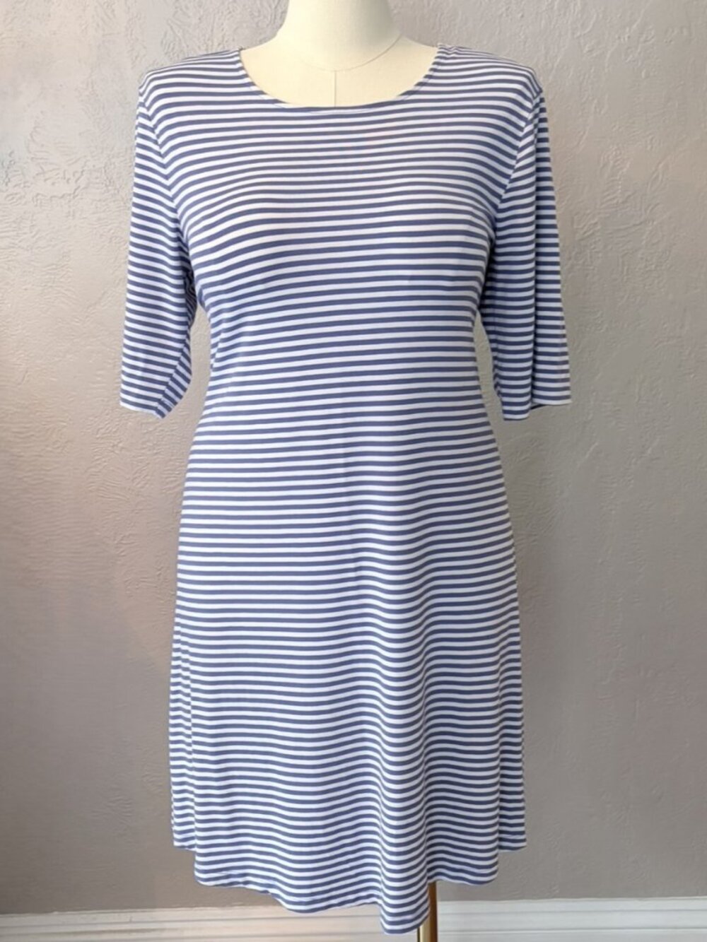 Old Navy Blue White Stripe Rayon Swing Midi Dress Rounded Hem Size XL